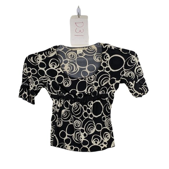 Max Studio Medium Black/Cream polyester Blend Circle Pattern Short Sleeve Top - Picture 11 of 11